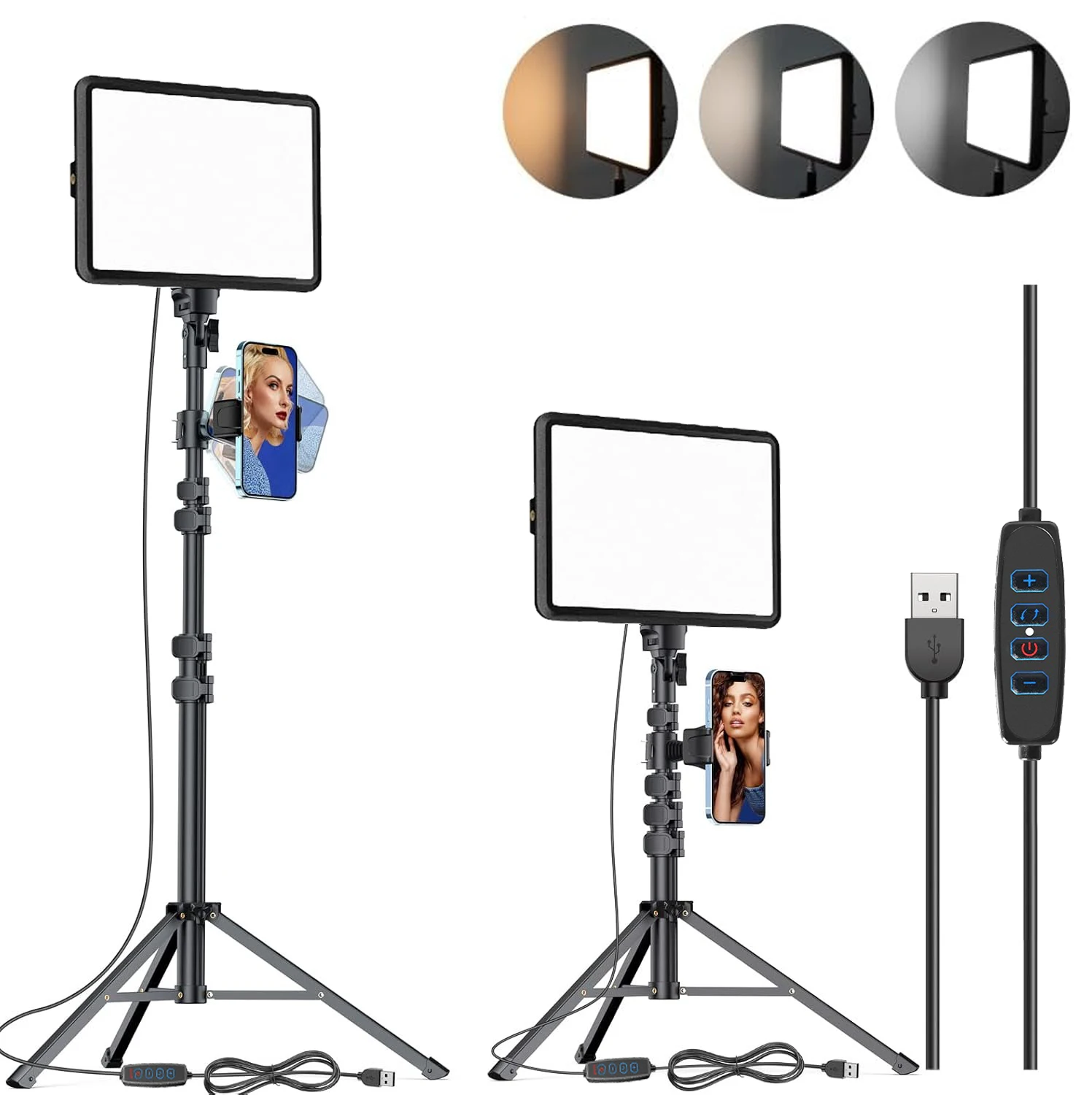 XRDKJ LED-Videoleuchte-Set, 2800–6500 K dimmbares Fotografie-Beleuchtungsset, USB-betriebene Studioleuchte Image