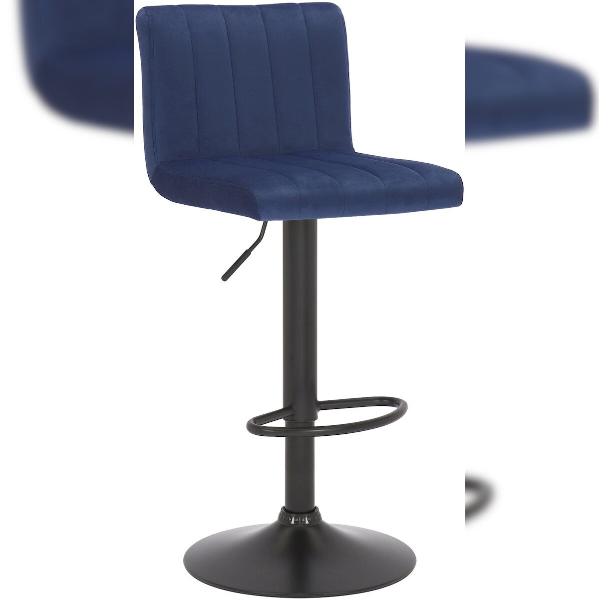 DELUKE Barhocker NUBEL - Samt Blau 41x49x87 cm | Barstuhl Höhenverstellbar Mit Lehne Drehbar Tresenhocker Tresenstuhl Kneipenhocker Kneipenstuhl Image