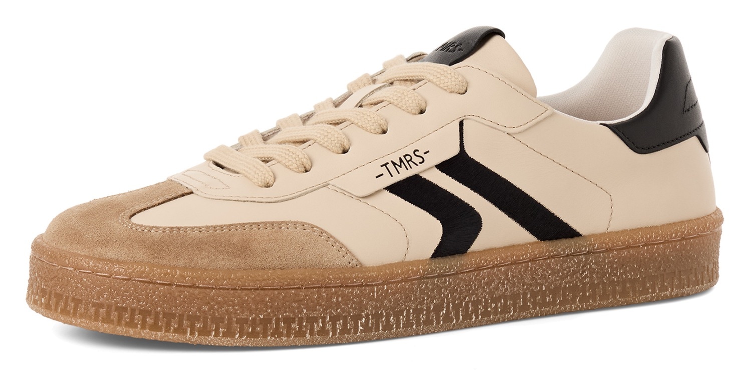 Sneaker TAMARIS, Herren, Gr. 45, beige kombiniert, Lederimitat, Textil, Veloursleder, kontrastfarbene Details, Schuhe Sneaker, Freizeitschuh, Halbschuh, Schnürschuh mit Kontrastbesatz, für Herren