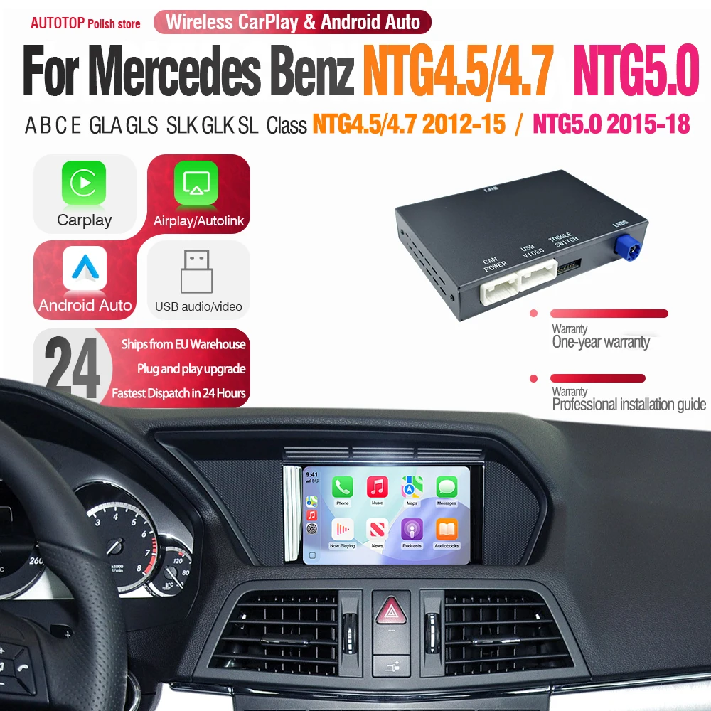 AUTOTOP CarPlay Wireless e Android Auto per Mercedes Benz NTG4.5 NTG5.0 Classe A B C E GLA CLA GLK SLK CLS W204 W176 W246 X204 C117