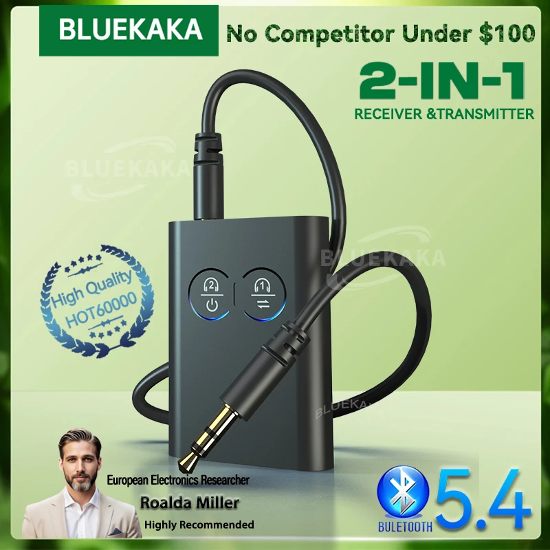 NUOVO trasmettitore e ricevitore audio Bluetooth 5.4 aptX 2 in 1, adattatore wireless multipunto HiFi AAC aptX-adattativo AD/HD/LL AUX da 3,5 mm per aereo, TV, PC, auto, cuffie, altoparlante