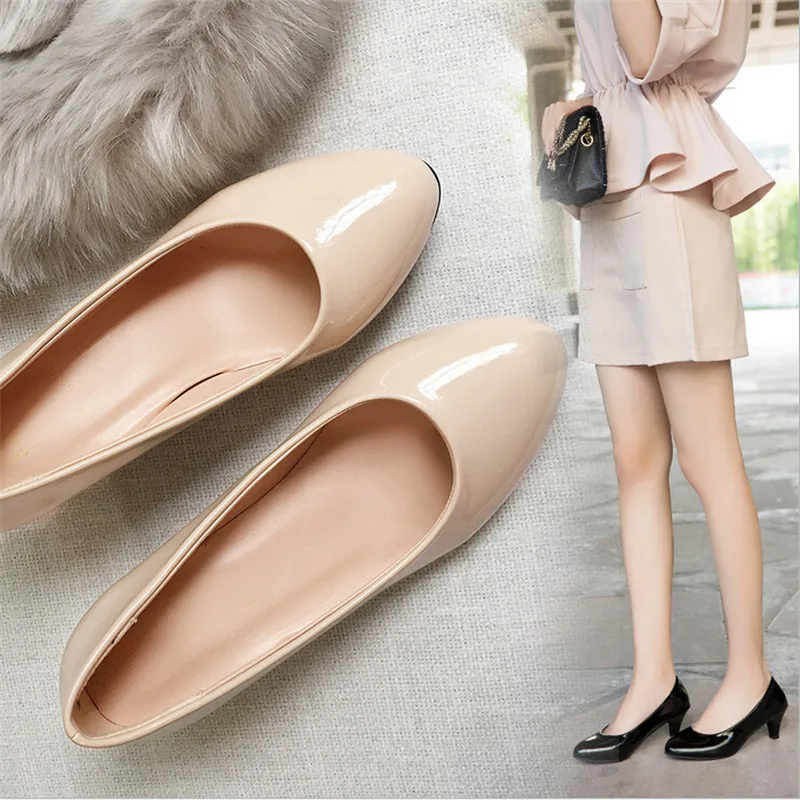 Ladies Pumps Medium Heel Nude Sexy High Heels Weeding Shoes Women Office Work White Pumps Party Shoes