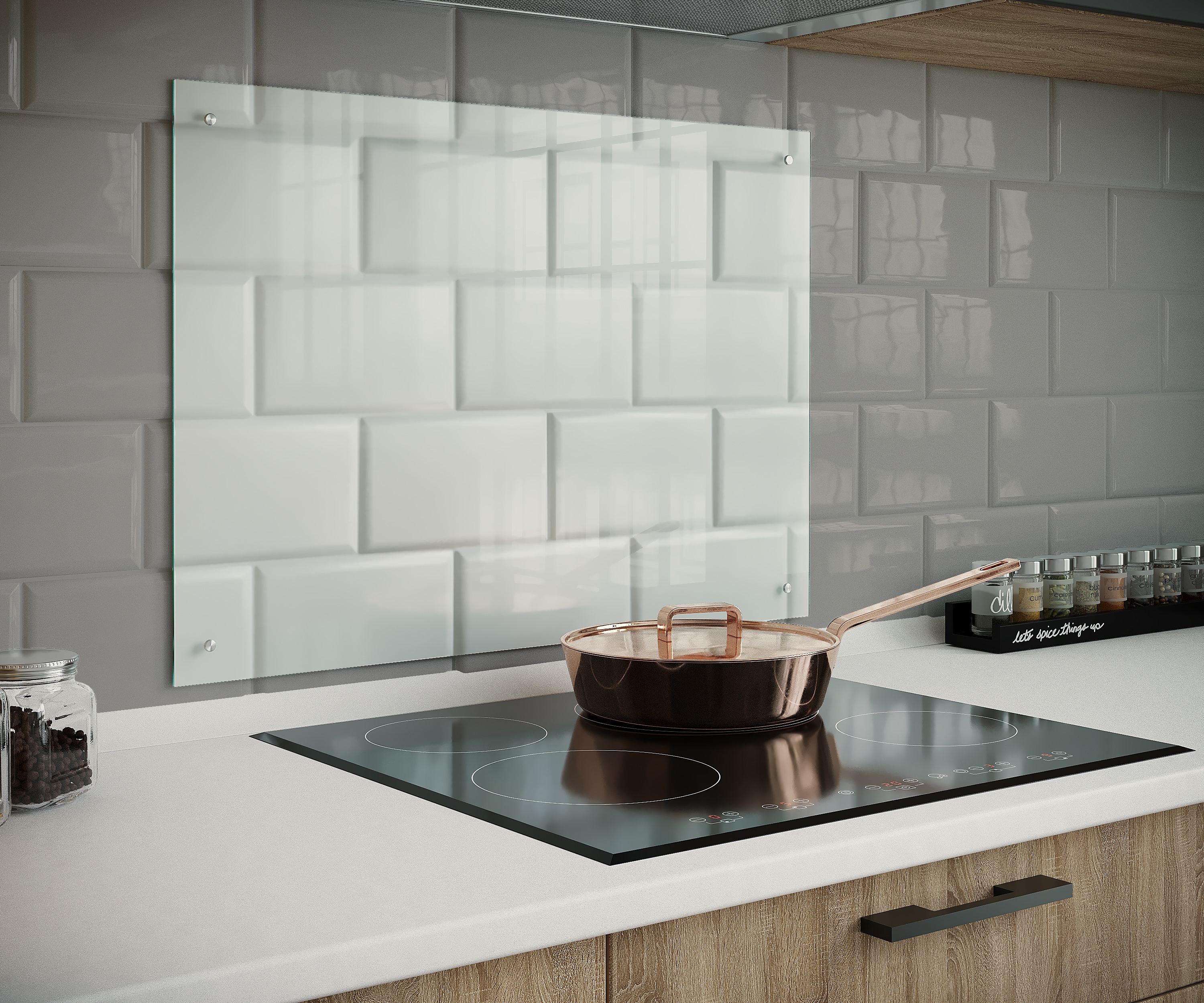 Spritzschutz VCM "Küchenrückwand Herd Spritzschutz 100 x 60 cm Esilo", weiß (klarglas), B:100cm, Spritzschutzwände Image