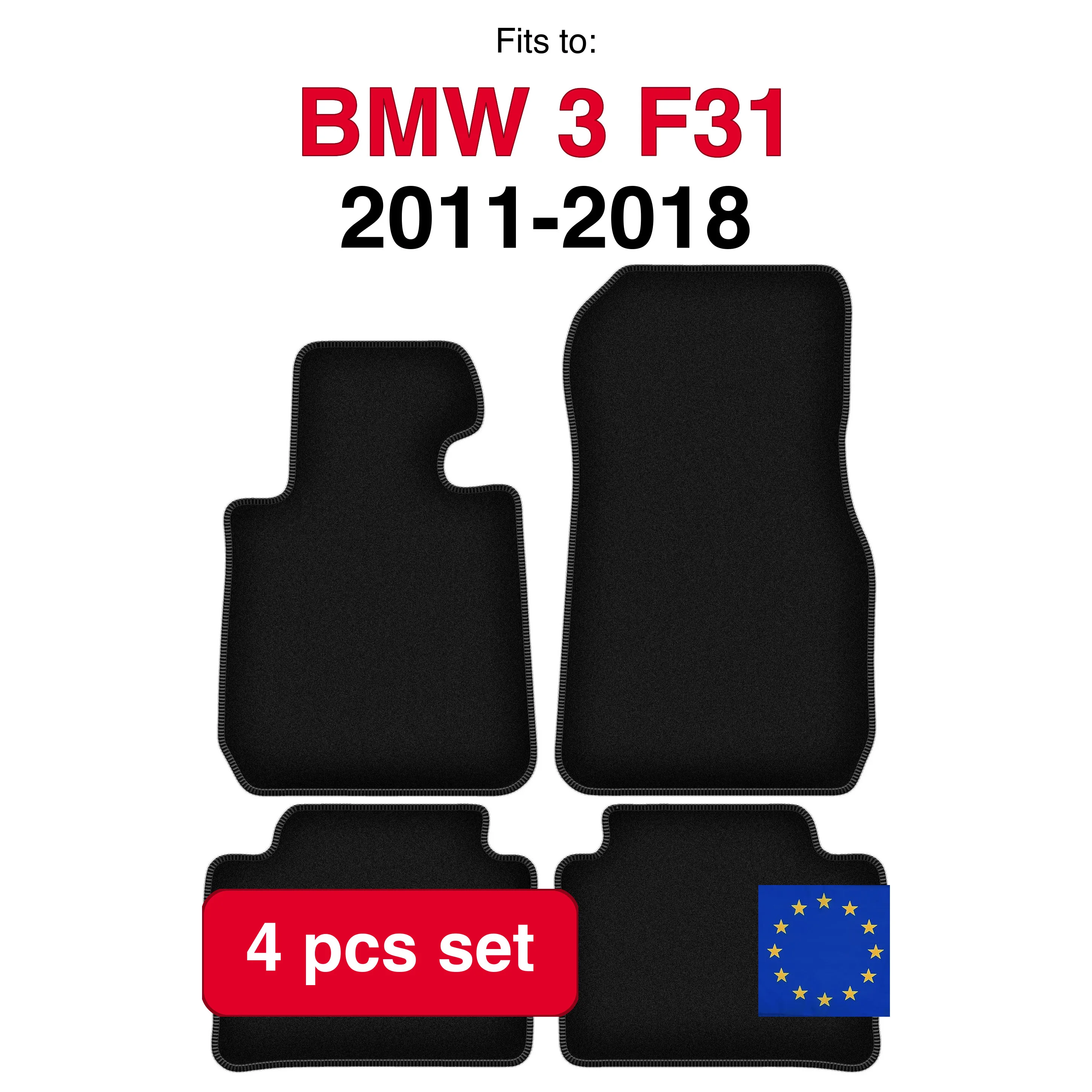 Ensemble de tapis en velours pour BMW 3 F31 Break, Touring (2011-2018) - Noir (4 pièces) ensemble de tapis de voiture sur mesure