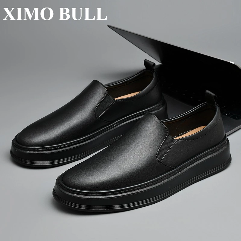 XIMO BULL Herren-Freizeitschuhe, britischer Retro-Stil, lässige Herrenschuhe aus echtem Leder, flache Schuhe in großen Größen für Frühling und Sommer