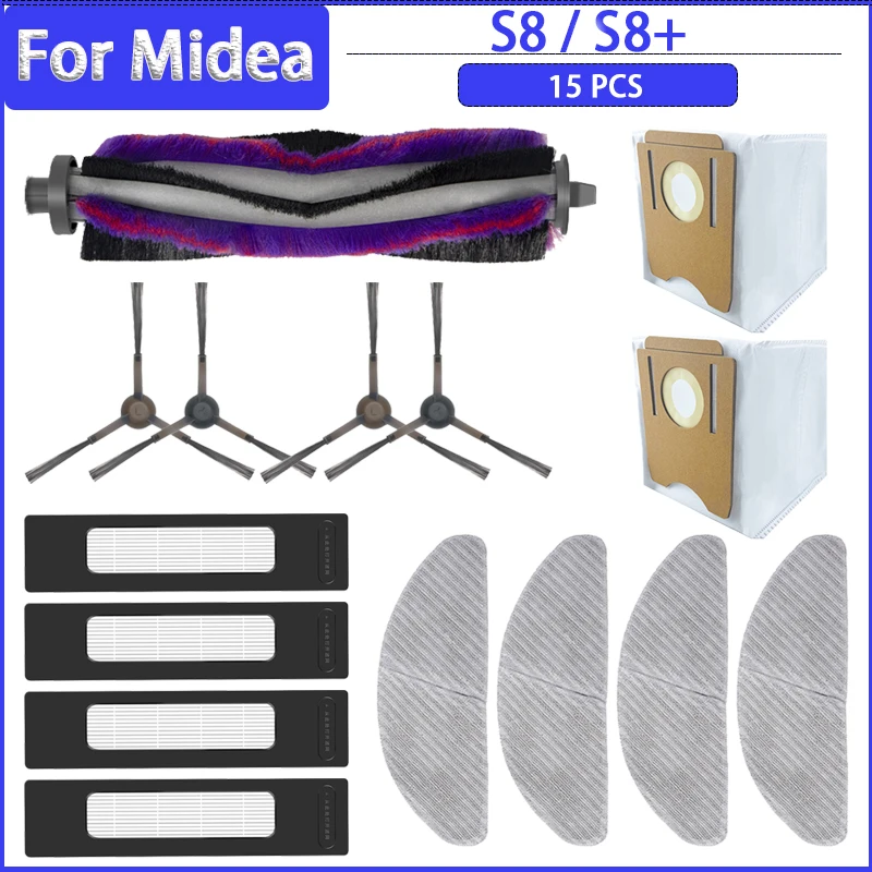 Hauptseitenbürste HEPA-Filter Mops Tuch Staubbeutel für Midea S8 / S8+ Robotic Staubsauger Zubehör Ersatz Image