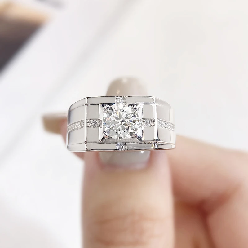 DWJ 1CT Mode-zertifizierter echter Moissanit-Diamant-Verlobungsringe für Männer, 925er Sterlingsilber, Jahrestagsgeschenk, Schmuck Image