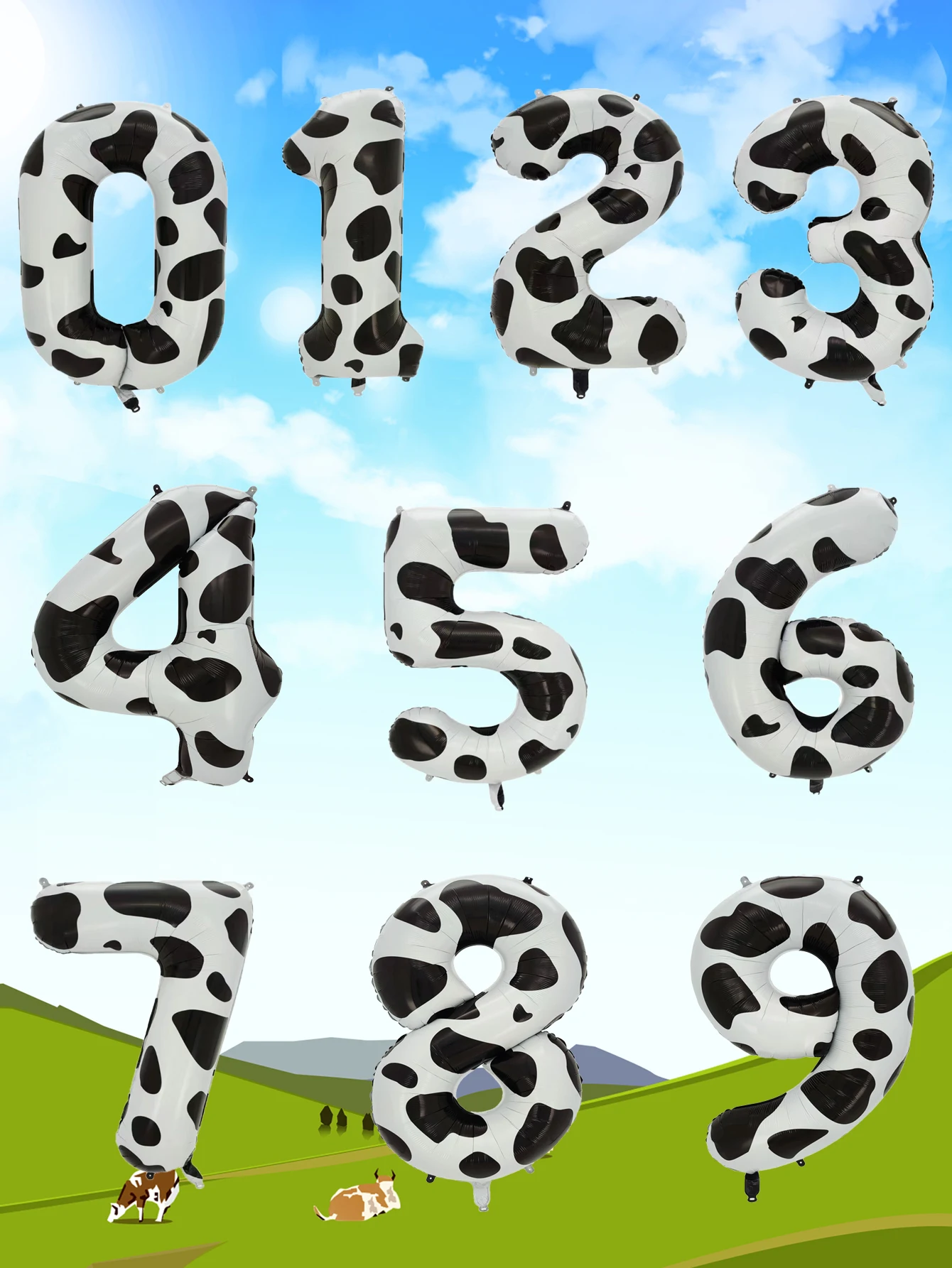 1 Stück 40 Zoll Kuh-Zahlen-Folienballon, großer Heliumballon, Figur, Luftball, Geburtstagsfeier, Jahrestag, Dekorationen Image
