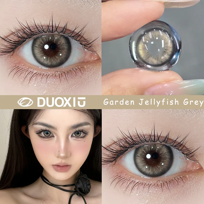 DUOXIU 1 Paar neue farbige Kontaktlinsen, schöne Pupille, Blau, Braun, Grau, modisch, bequem, weich, für Augendioptrien, Myopie-Linsen, jährlich Image