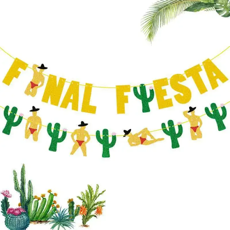 2 teile/satz gold grün glitzernde Fiesta Taco Bar Kaktus Banner Fiesta Girlande Flagge für mexikanische Fiesta Party Cinco de Mayo Dekoration Image