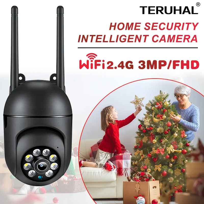 3MP Kabellose WLAN-Kamera mit 4-fachem Zoom, Nachtsicht, Innen- und Außenüberwachungskamera mit Zwei-Wege-Audio Image