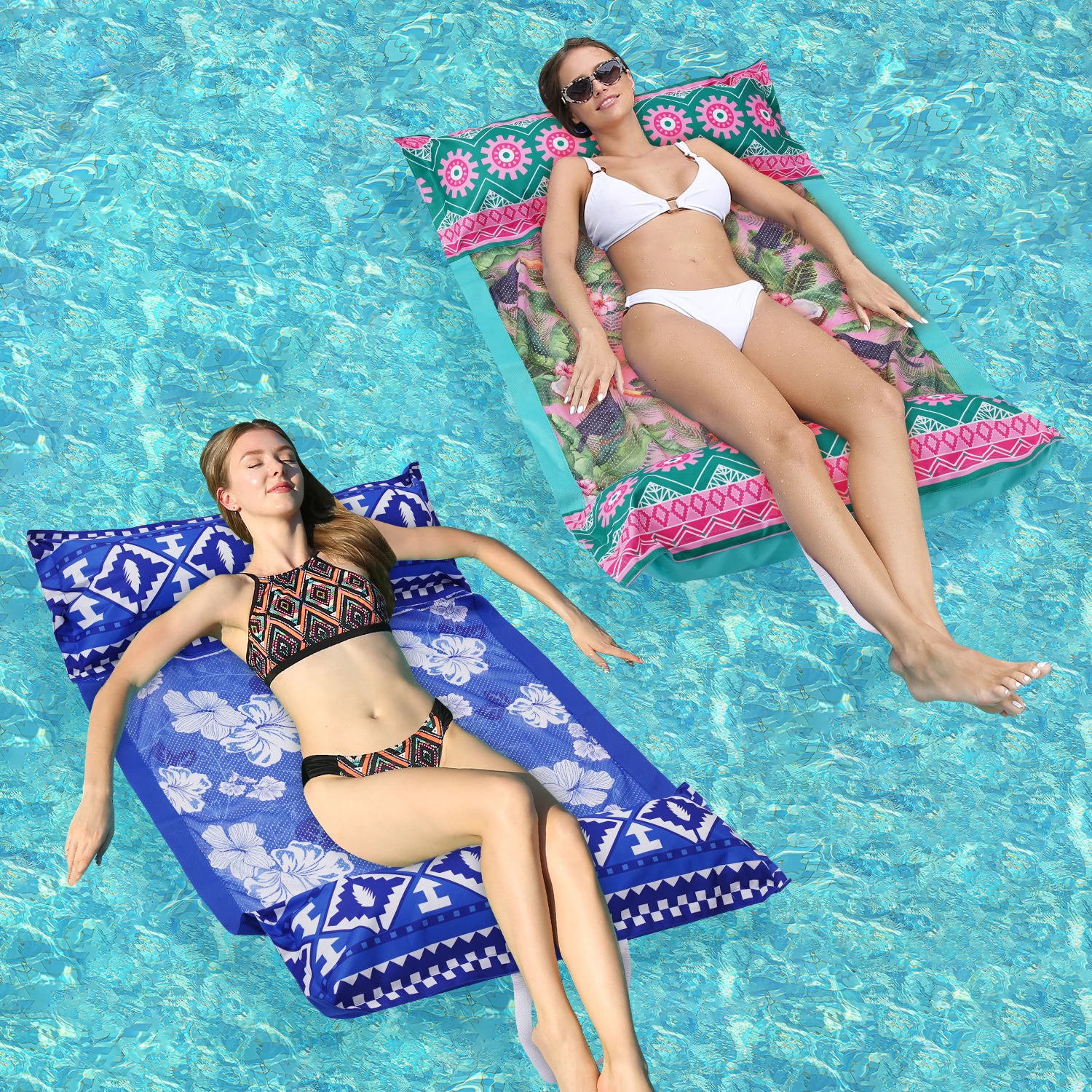 1PC/2Pcs Hawaiianisches aufblasbares Hängematten-Set mit kostenloser Luftpumpe, lebendige farbige Hängematte, aufblasbare Hängematte zur Wasserentspannung