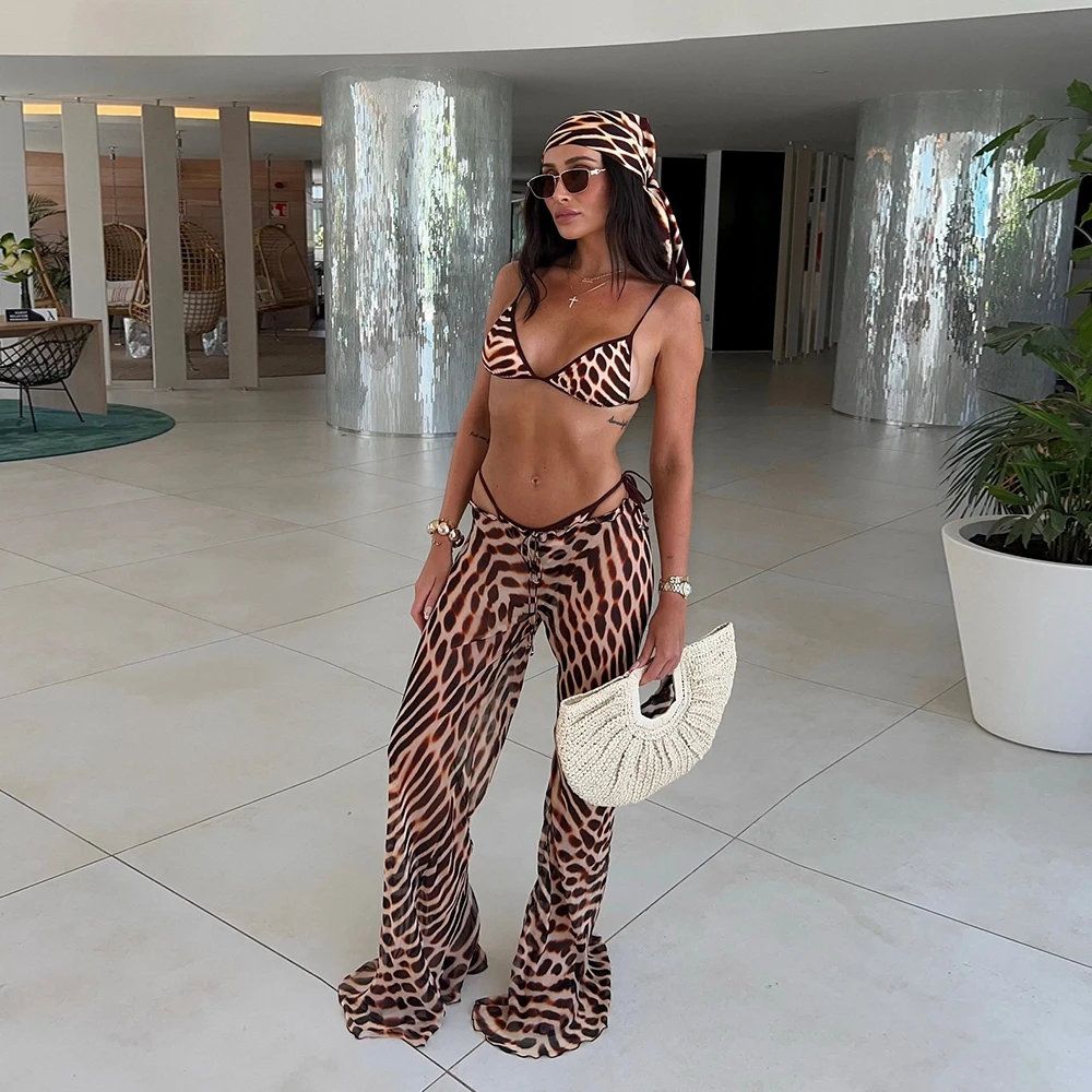 3-teiliger bedruckter Bikini-Badeanzug mit Vertuschung, Kimonos, Bademode, Damen-Badeanzug, Mikro-Bikini-Set, Badeanzüge, Biquini Image