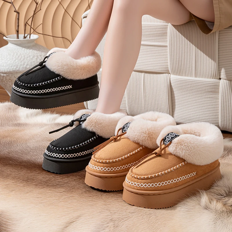 Winter frauen Hausschuhe Casual Flauschigen Luxus Designer Frau Schuhe Indoor Outdoor Plattform Fuzzy Pelz Rutschen Elegante Stiefeletten