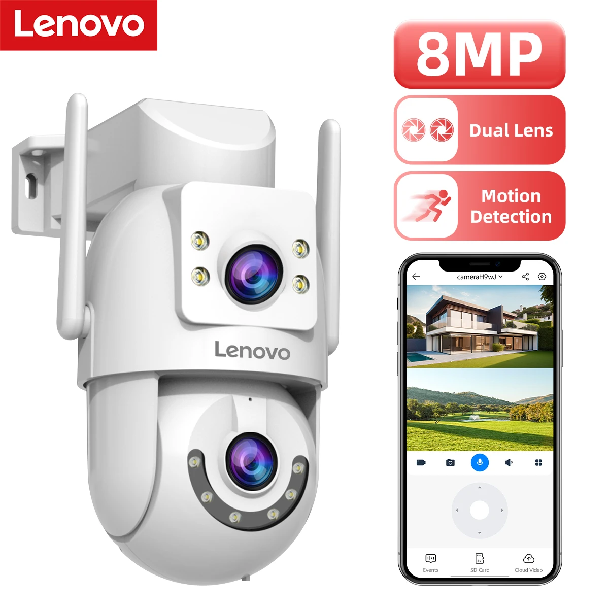 Lenovo WLAN PTZ Sicherheitskamera 8MP mit Dual-Screen Farbnachtsicht Außenüberwachungs-CCTV-Kamera Auto-Tracking IP-Kamera Image