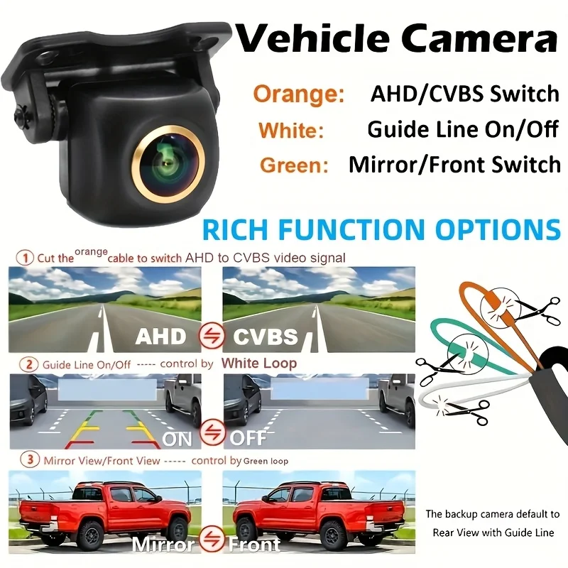 Universelle 12-V-Rückfahrkamera für Fahrzeuge | AHD-Bildgebung | Kompaktes Design, ideal für Autos, SUVs, MPVs, LKWs und Tonabnehmer Image