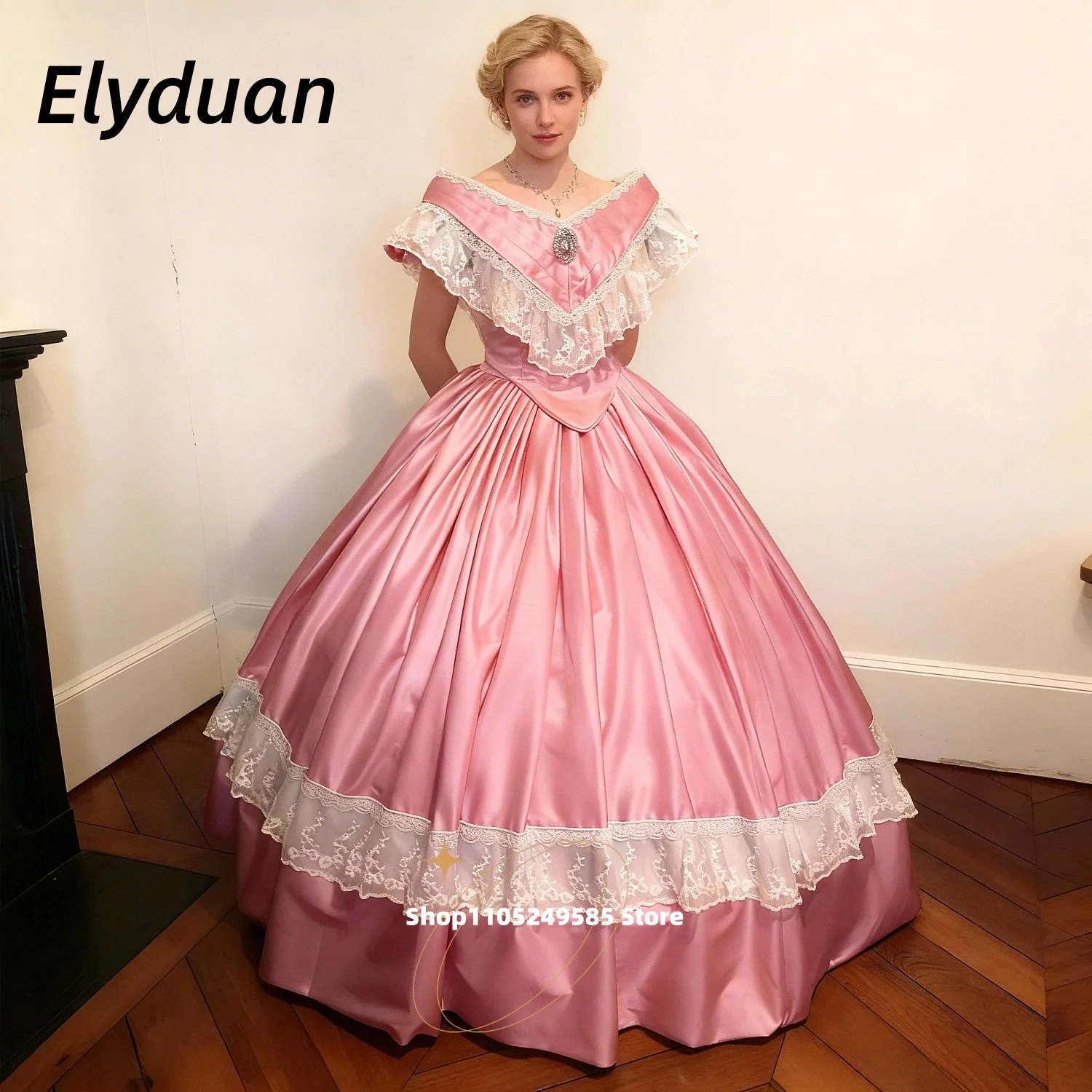 Historisches Ballkleid im Stil der Southern Belle aus der Zeit des Bürgerkriegs, rosa, bodenlang, elegantes, viktorianisches Abendkleid im Vintage-Stil, individuell gestaltet