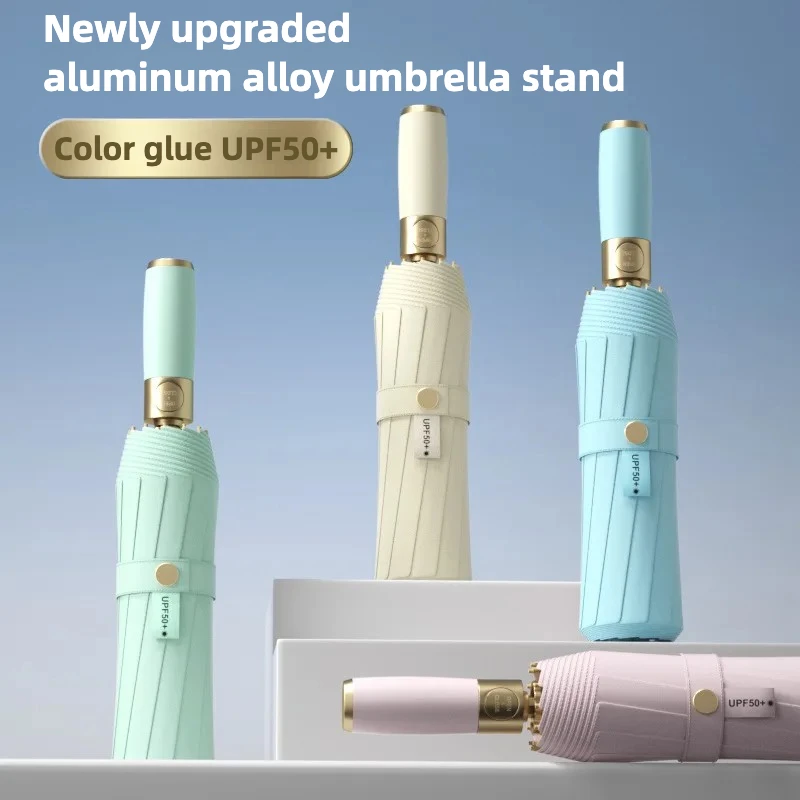 Winddichter automatischer Regenschirm, Farbkleber-Sonnenschutz, Sonnenschutz UPF50+, Sonnenschutz, kompakter faltbarer Regenschirm für Männer und Frauen Image