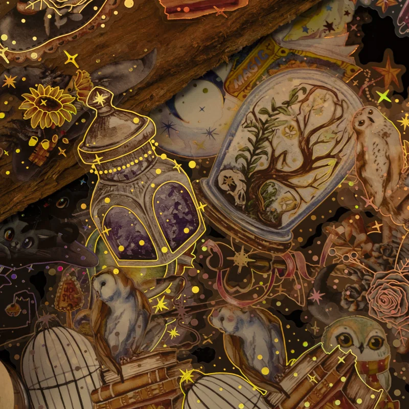 10 Stück Magic Awakening Series Dekorative Aufkleber Pack Vintage Eule Katze Scrapbooking Material Label Tagebuch Telefon Journal Planer Image