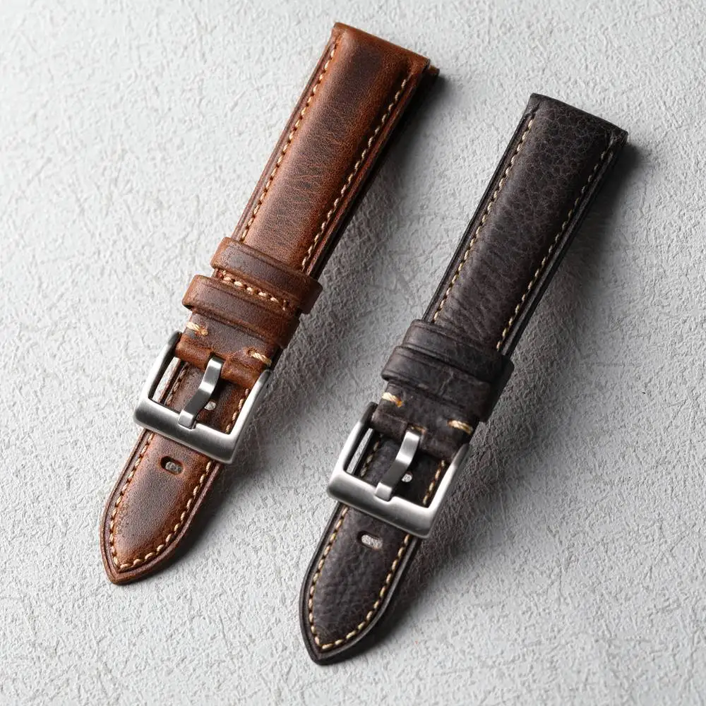 Hochwertiges Echtlederarmband, 20 mm, 22 mm, echtes Leder, braungraues Herren-Retro-Armband, kompatibel mit mechanischen Herrenuhren Image