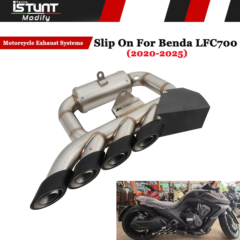 Motorrad-Auspuffanlagen für Benda LFC700 LFC 700 2020 2021 2022 2023 2024 2025 Slip-On-Rohr 4-Loch-Schalldämpfer DB-Killer Image