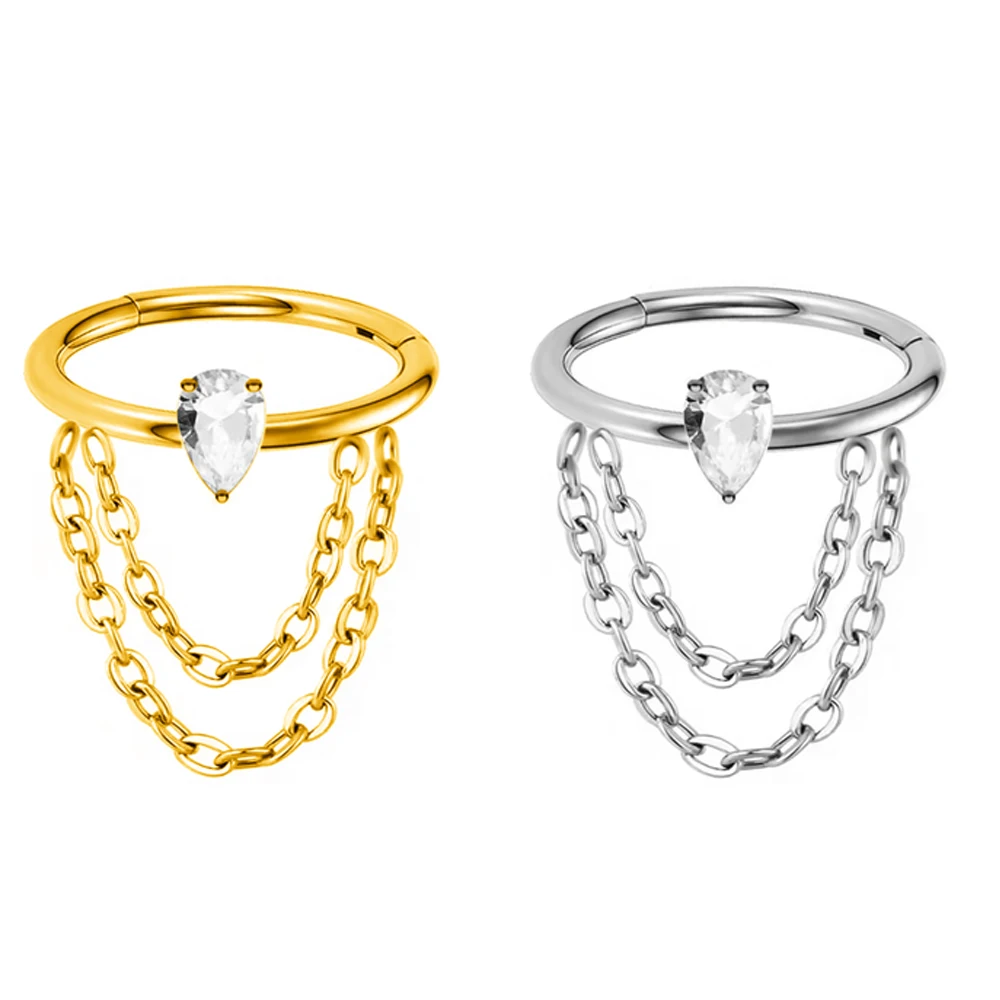 Kette Muschel Piercing Knorpel Ohrring Wassertropfen Clicker 316L Edelstahl Daith Clicker Helix Körperschmuck Image