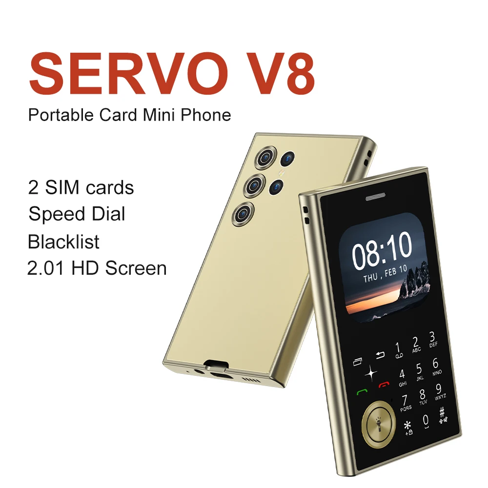 SERVO V8 Mini-Handy, 2,01 Zoll HD, runder Bildschirm, Dual-SIM-Karte, Geschwindigkeitswahl, magische Stimme, FM-Radio, Taschenlampe, kleines Mobiltelefon Typ C Image