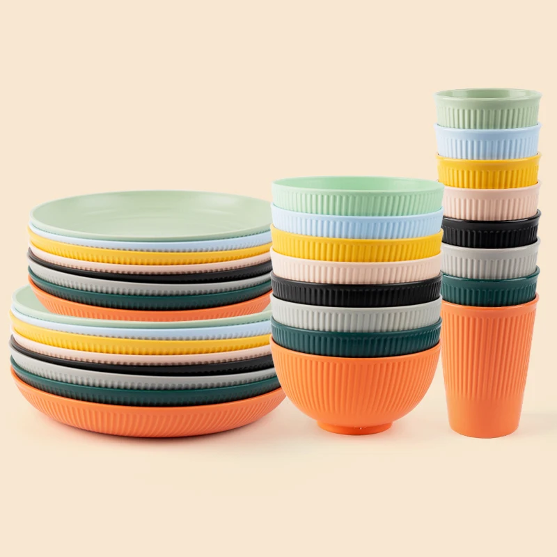 Weizens troh Besteck Set 4 Stück Schüssel Tasse Geschirr Set tragbares Geschirr Set Geschirr Kits für Picknick Camping