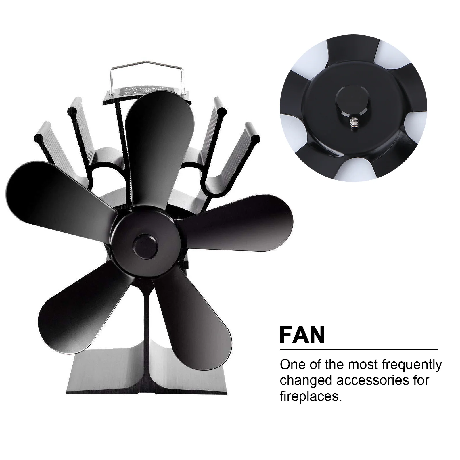 1 Stück wärmebetriebener Ventilator, schwarz, geräuschloser Betrieb, Metall-Kaminventilator-Zubehör, zirkuliert warme Luft durch den Raum Image