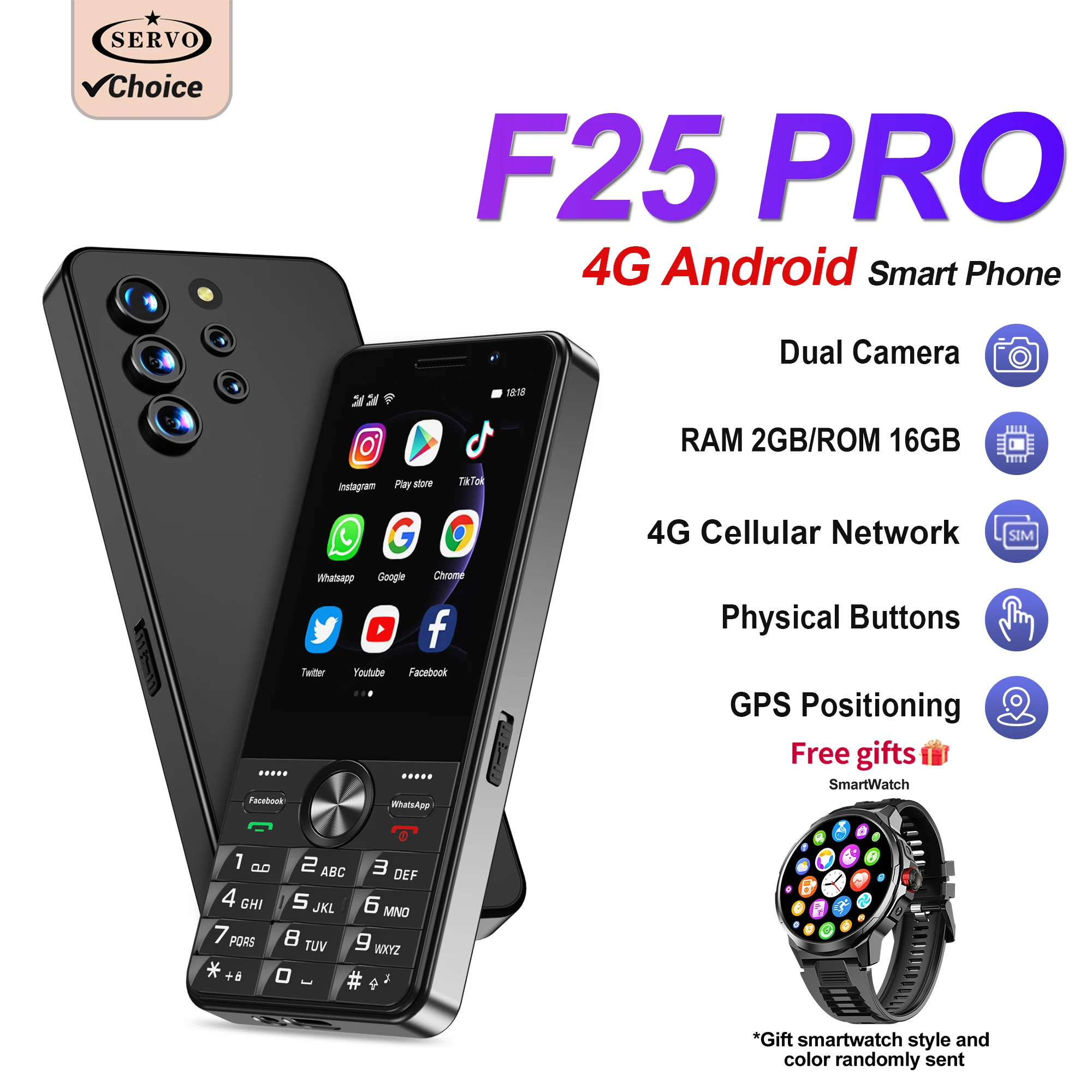 Gratises Geschenk! SERVO F25 PRO Android Smartphone 4G Netzwerk Dual SIM 2+16GB Play Store WiFi GPS FM Radio 3,5-Zoll Smartphone 2500mAh Image