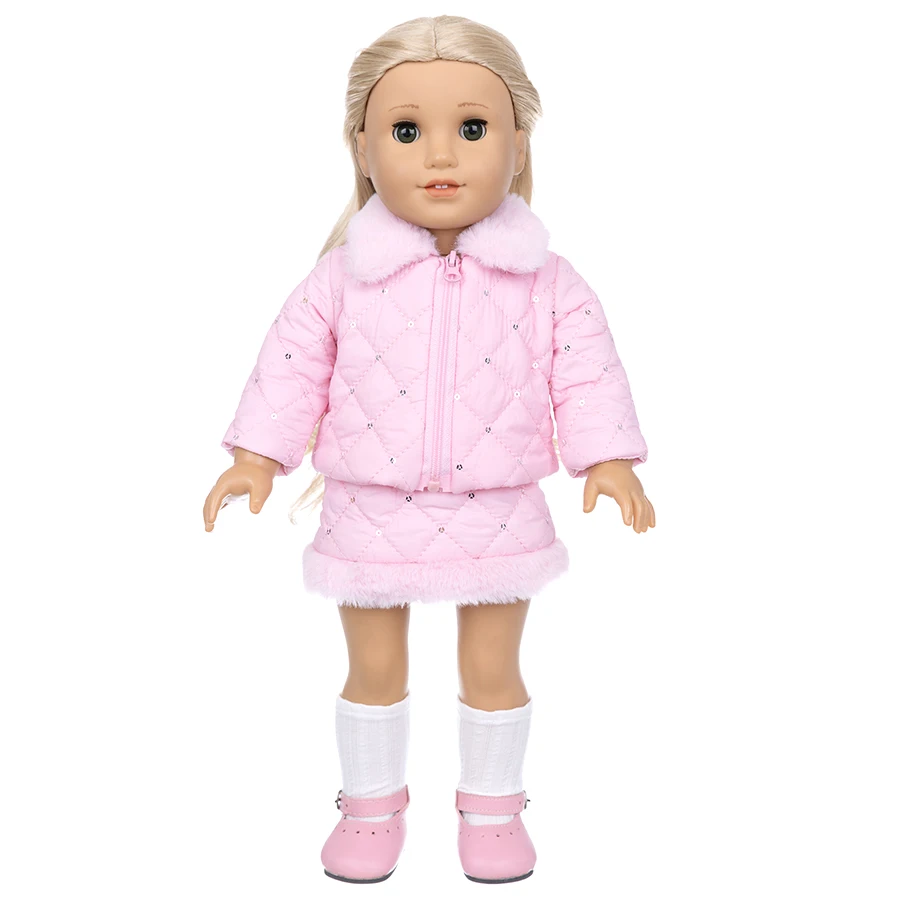 Puppe Kleidung 18 Zoll/45 cm Baby Neue Geboren Puppe Rosa Jacke + Kurzen Rock Set Für Wiedergeburt Puppe Americanog Puppe Casual Wear Mädchen Geschenk