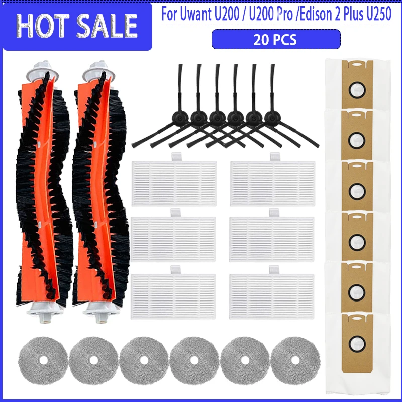 Roller Seite Pinsel HEPA-Filter Mopp Lappen Tuch Für Uwant U200/U200 Pro/Edison 2 Plus U250 staubsauger Ersatzteile Image