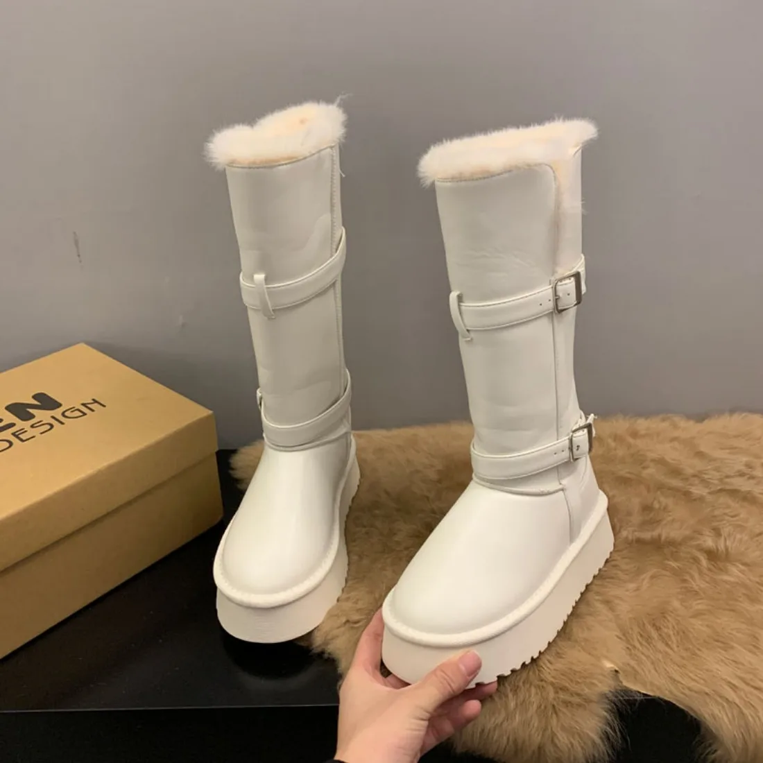 Damen-Schuhe zur Erhöhung der Körpergröße, Zwei-Wege-Schneestiefel, 2025, neue Herbst- und Winter-lange Stiefel mit dicken Sohlen, warme Schnee-Baumwolle