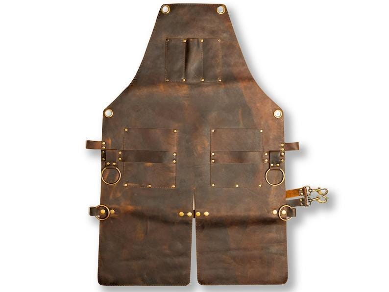 Grembiule in pelle con gamba divisa per grembiule da falegnameria, grembiule da saldatura, grembiule da fabbro, grembiule resistente 100% pelle