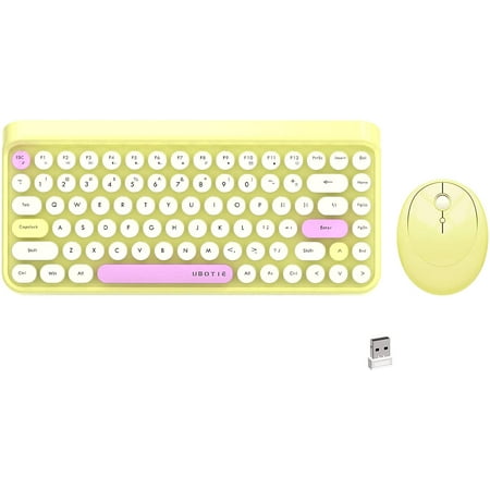 UBOTIE 84Keys Colorful Wireless Computer Keyboards and Mice Combos Mini Compact Retro Typewriter Design Laptop Keyboards with 2.4GHz USB Nano
