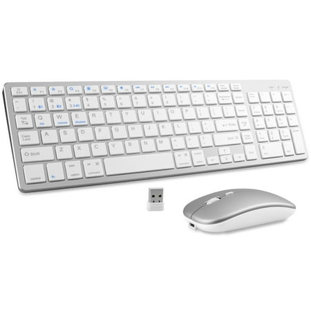 102 Keys Wireless Keyboard and Mouse Combo 2.4G+Bluetooth Dual-Mode Rechargeable Cordless USB Keyboard and Mouse Silent Keyboard and Mouse with Multimedia Keys for Computer/Laptop/Windows/Mac White