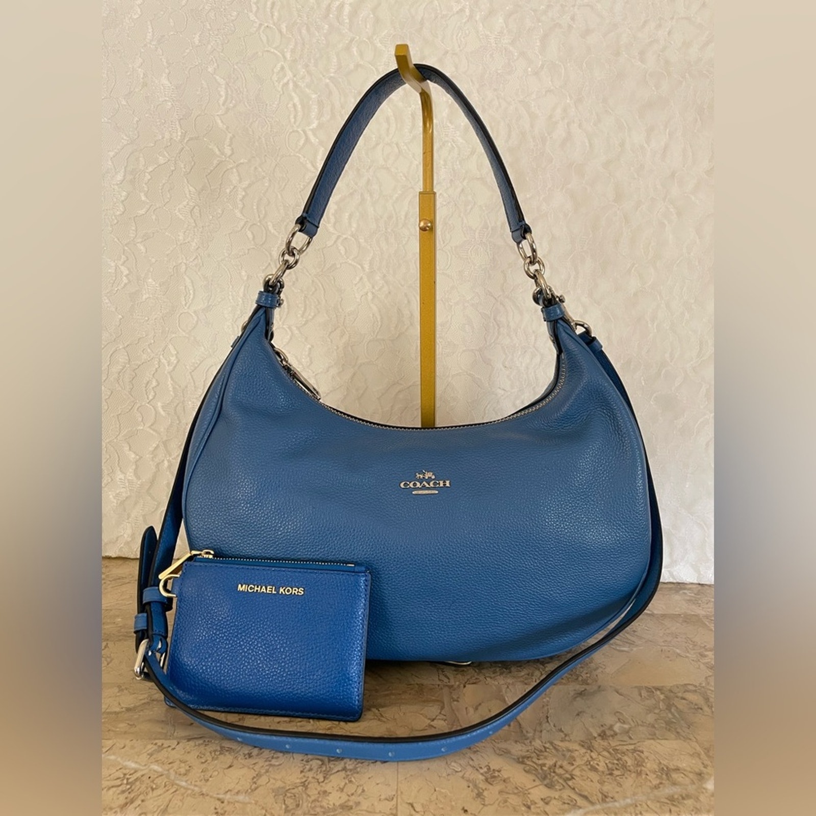 Coach Bags | Bundle Coach Blue Bag Ergo Pebble Shoulder Bag Crossbody F38250 Mk Wallet | Color: Blue | Size: Os