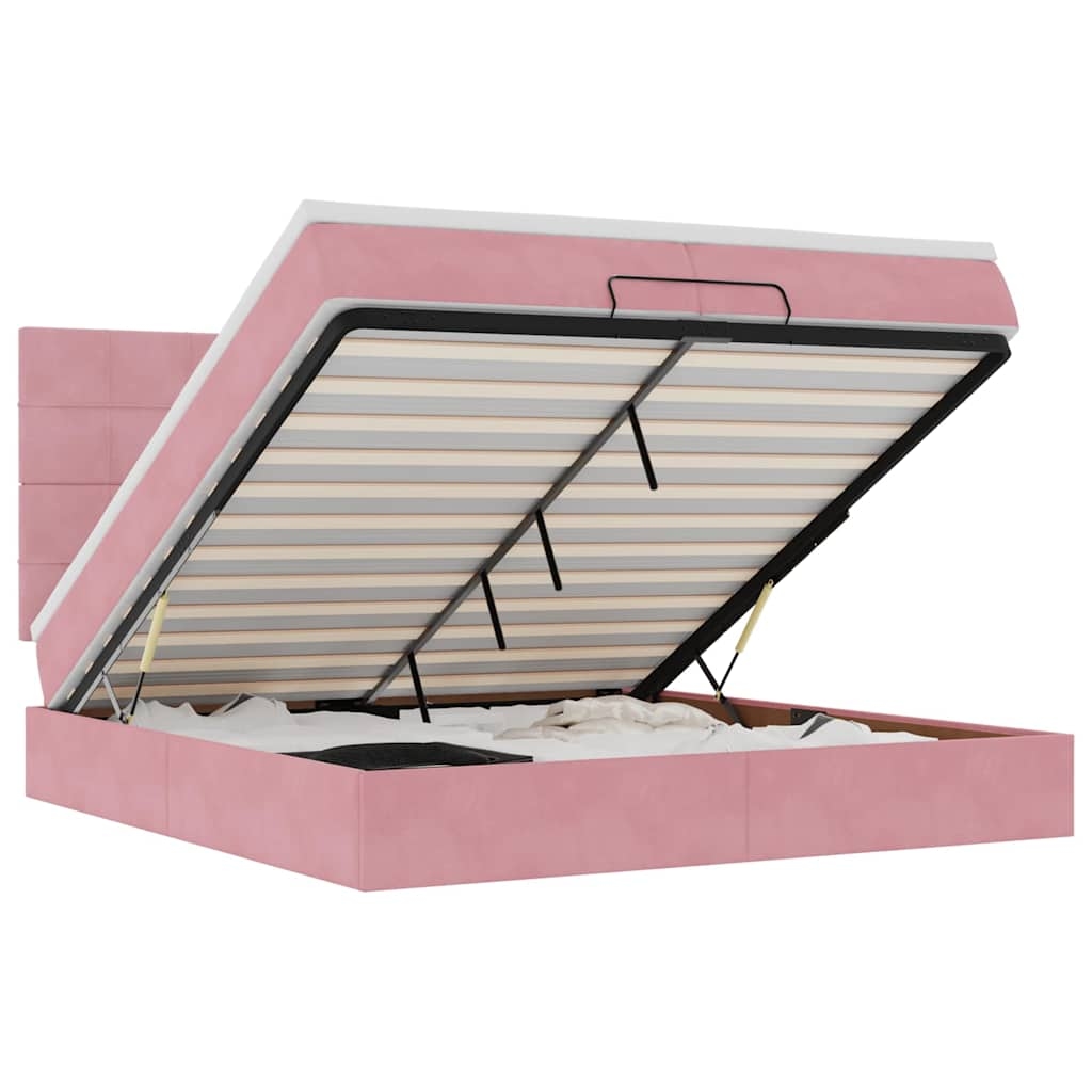 vidaXL Ottoman-Bett mit Matratzen Rosa 200x200 cm Samt Image