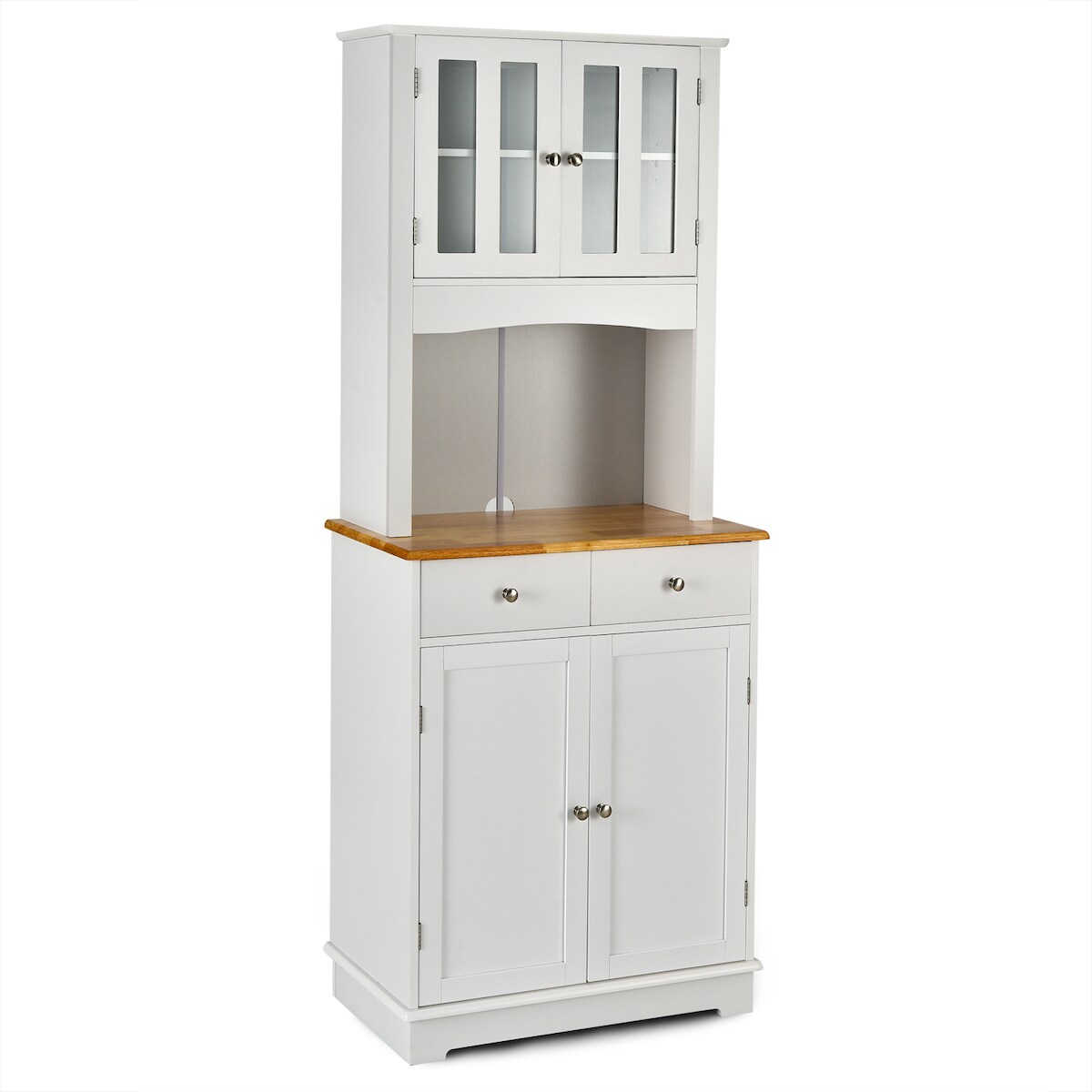 COSTWAY Hoher Küchenschrank, 170 cm Sideboard aus Holz, hoher Schrank mit 2 Schubladen, verstellbaren Einlegeböden, weiß Image