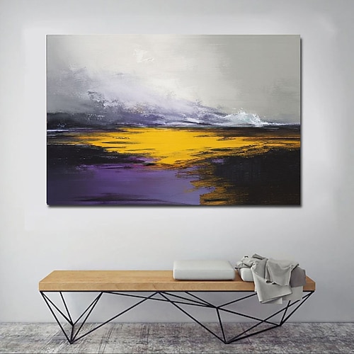 Handgemaltes Ölgemälde mit Wolken und Meer, 100 % handgemalt, strukturierte Acrylmalerei, abstraktes Sonnenaufgangs- und Sonnenuntergangsmotiv, Wanddekoration für das Wohnzimmer Image