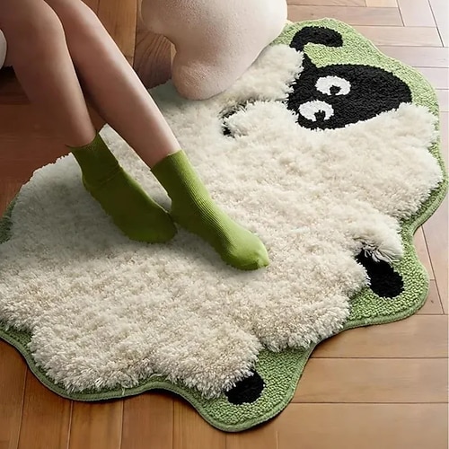 Niedliche Osterlamm-Bettmatte aus flauschigem Kunstkaschmir, weiche, rutschfeste Fußmatte für Bett und Stuhl