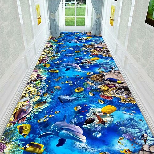 Läuferteppich mit 3D-Optik, 2D-Flachdruck, geeignet für Wohnzimmer, Schlafzimmer, Flur, Korridor, individuell gestaltbar, rutschfest, für Küche und Eingangsbereich. Image