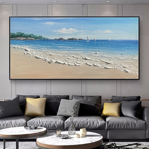 Mintura handgemalte abstrakte Ölgemälde mit strukturierter Oberfläche auf Leinwand, Meereswellen, modernes Wandbild für die Heimdekoration, gerollt, rahmenlos, ungespannt Image