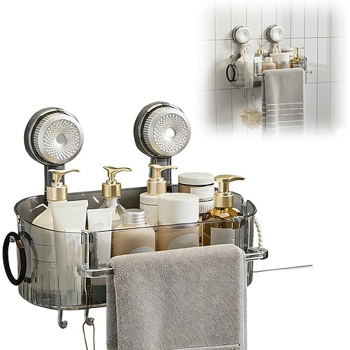 Saugnapf-Aufbewahrungsbox fürs Badezimmer (ohne Bohren), abnehmbare, hängende Saugnapf-Aufbewahrungsbox (Upgrade 2026), Aufbewahrungshalter mit geriffeltem Saugnapf für Zuhause, Duschablage Image