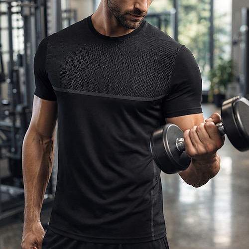 Herren Einfarbig Lauf-T-Shirt Kompressionsshirt Sportshirt Sporttop Kurzarm T-Shirt Sommer Schnelltrocknend Feuchtigkeitsableitend Atmungsaktiv Fitnesstraining Gehen Joggen Sportbekleidung Image