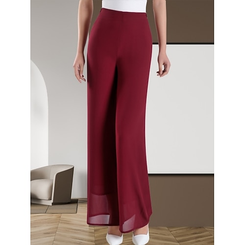 Damen Weites Bein Hose Freizeithose Urlaub Mode Streetwear Volle Länge Hohe Taille Einfach Elastischer Bund Komfort Bequem Mikroelastisch Täglich Urlaub Straße Schwarz Weinrot Sommer Frühling Image