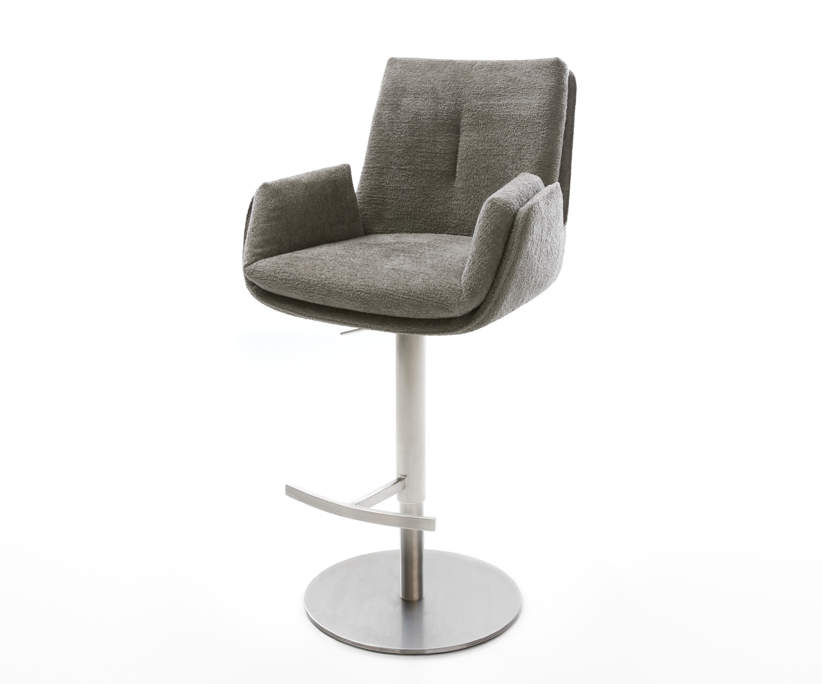 DELIFE Barstuhl Clea-Flex Bouclé Soft Schlamm Drehfuß höhenverstellbar Edelstahl Silberfarben, Barstühle Image