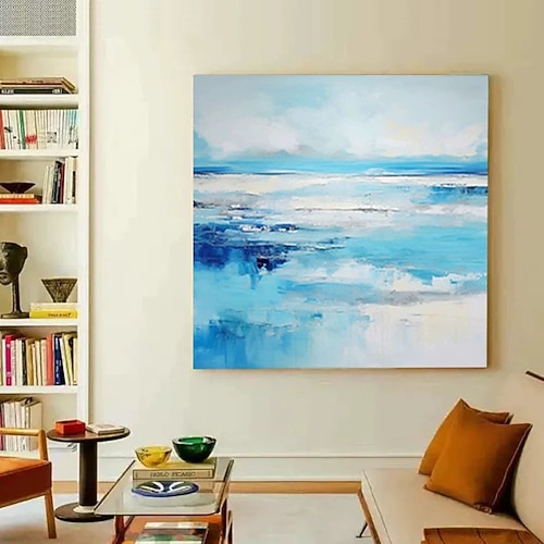 Mintura handgemaltes Ölgemälde mit Meeresblick und Wellen auf Leinwand, moderne Wandkunst, abstraktes, strukturiertes Bild für die Heimdekoration, gerollt, rahmenlos, ungespannt Image