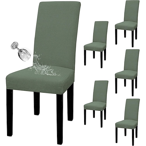 100 % wasserdichte Stuhlhussen für Esszimmerstühle, 6er-Set, abnehmbare und waschbare Stretch-Jacquard-Stuhlhussen für Parson-Stühle, geeignet für Zuhause, Restaurant und Bankett Image