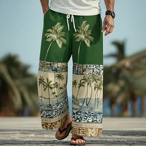 Herren Kokospalme Palme Tropische Pflanzen Hose Baggy-Hosen Freizeithose Mittlere Taille Hawaiianisch Outdoor Urlaub Strandbekleidung Elastischer Kordelzug in der Taille Leinenähnliche Hose mit Image